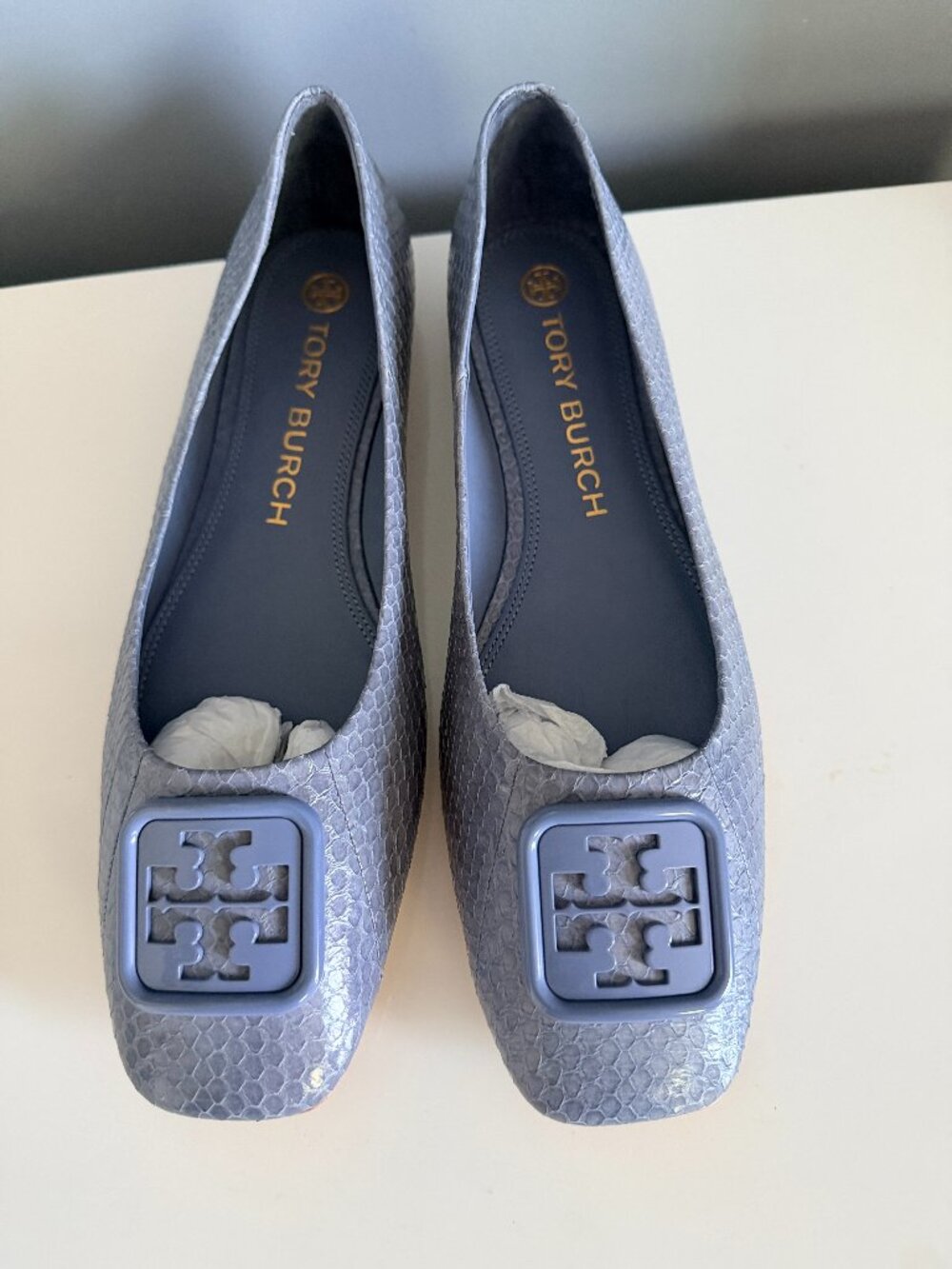Tory Burch Textured Square-Toe Logo Flats – Size 11 – Never Worn